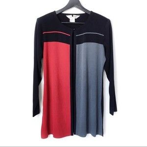 Exclusively Misook Red Black Colorblock Cardigan L
